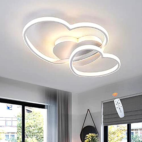 Plafonnier De Coeur Moderne Plafonnier LED Dimmable Lampe De Plafond Chambre D'enfant Avec Télécommande Lustre Pour Chambre Garçons Filles Salon Décoration Lampe Éclairage Intérieur,Blanc,50cm
