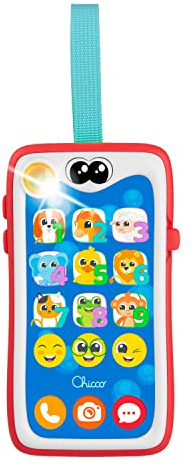 Chicco Smiley Smartphone, Gioco Educativo per Bambini, Giocattolo Parlante e Interattivo, Membrana Touch, Gioco con Luci e Suoni, Laccio per Passeggino e Seggiolino, Giochi Bambini 6 Mesi - 3 Anni