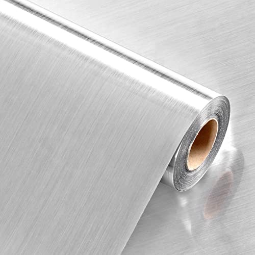 Stainless Steel Contact Paper 24 x 118 Self Adhesive Fridge Wallpaper Peel and Stick Backsplash Waterproof Vinyl Refrigerator Wrap Metallic Contact Paper for Dishwasher RV Countertop Audio Covers