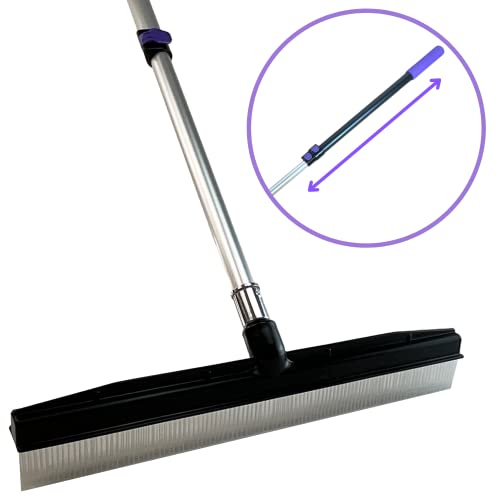 Room Groom PET Carpet Rake and Groomer with Telescoping 54 Inch Adjustable Handle, Rugs, and Artificial Turf, Purple Grip, Black/Purple