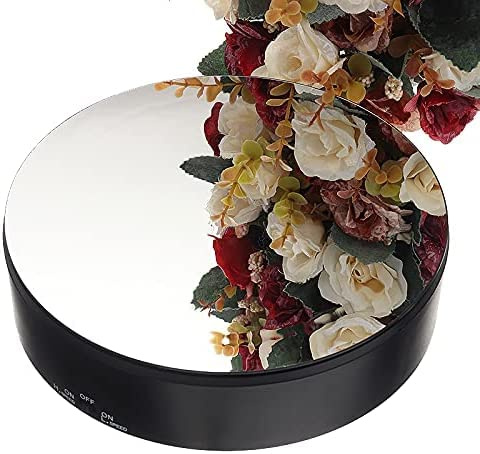 Rotating Display Stand 360 Degree Motorized Rotating Turntable Display Stand Mirror Surface with battery power for Photography Products and Shows, Black (PVC)