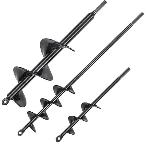 VEVOR Trivella Elicoidale per Trapano da Giardino 3 Pezzi 38/48 / 77,6mm, Punta a Spirale per Avviatore in Acciaio da Giardino Cortile, Punta Trivella Esagonale per Trapano da 9,53 mm 3 Dimensioni