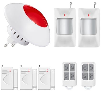 Sistemi di Allarme Casa Senza Fili, Antifurto Con 1 Sirena, 3 Sensori Per Porte E Finestre, 2 sensore di movimento E 2 Telecomando，Protezione Antieffrazione Casa, Appartamento, Garage