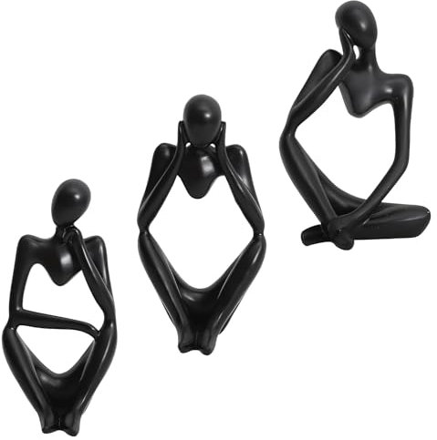 XINTANGXIA 3 Stück Denker Skulptur Deko Abstrakte Kunst Figuren Statuen Deko Personalisierte Abstrakte Ornamente für Wohnzimmer Bücherregal Esstisch Büro (Schwarz)