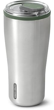 BLACK + BLUM - Tumbler de Voyage Isotherme - Mug en Acier Inoxydable 100% Étanche - Couvercle Verrouillable - 6H de Chaud, 8H de Froid - 600ml - Argenté/Olive