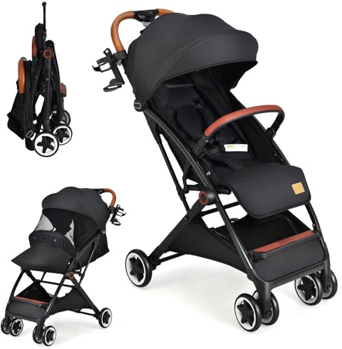 COSTWAY Passeggino Leggero per Bambini, Carrozzina con Schienale Regolabile, Passeggino Pieghevole con Ruote Universali, Sacco a fondo,per Bambini 0-36 Mesi, Portata 15 kg(Nero)