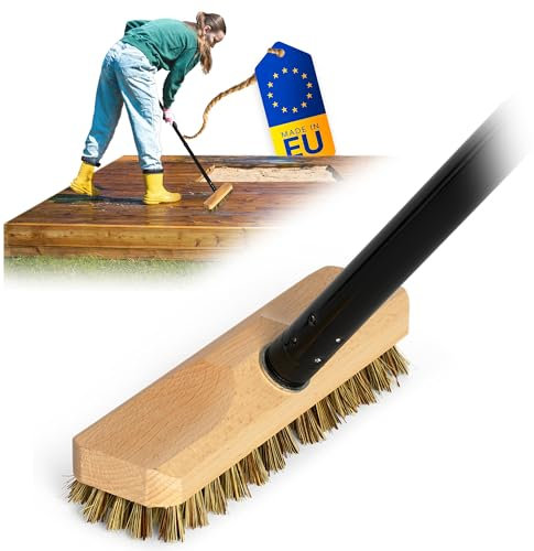 Novaliv Scrubber in legno con setole, con filettatura e manico a vite, 4 pezzi, spazzola abrasiva, spazzola per pavimento, ideale per la pulizia di balcone, terrazza, giardino, interni ed esterni