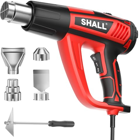 SHALL kit pistola de aire caliente, control de temperatura variable 50℃ - 600℃, con 5 accesorios, pistola de aire caliente eléctrica, rápida, para calentar, descongelar, para decapar pintura, soldar
