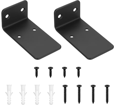 2 Piezas Soporte Estanteria Pared Flotante, 90mm Soportes para Estantes Baldas Invisibles, Soportes de Estante Flotante de L, Escuadras para Estanterias Madera para Estantería Estante, Negro