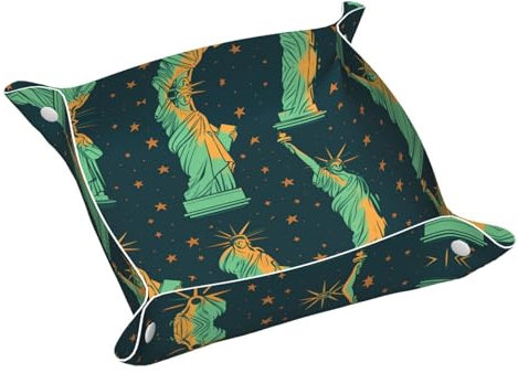 Freiheitsstatue in NYC, bedrucktes Leder-Aufbewahrungstablett, wasserdicht und leicht zu reinigen, für ordentliche Schlüssel, Schmuck, Make-up und andere kleine Gegenstände, klein 24 x 24 cm