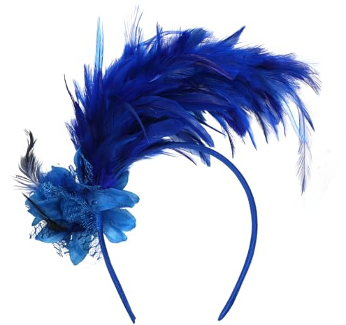 MWOOT Feather huvudbonad, 1920-tals fjädrad huvudbonad, Blå Roaring 20s fascinatorer för kvinnor, artificiell blomfjädrad huvudbonad, håraccessoarer för cocktail, karneval, fest, tepartydekoration