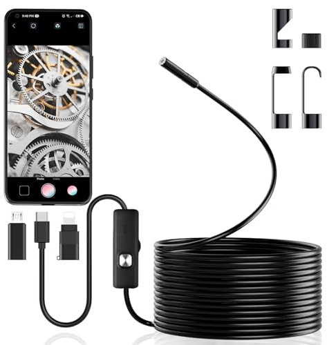 Endoscope Inspection Camera, Endoscope Camera with 8 LED Lights No WiFi, IP67 Waterproof Endoscopes Flexible Rigid Snake Cameras Tube Sink Pipe Drain Cameras for Android/i-Phone/i-Pad(16.4 ft/5m)