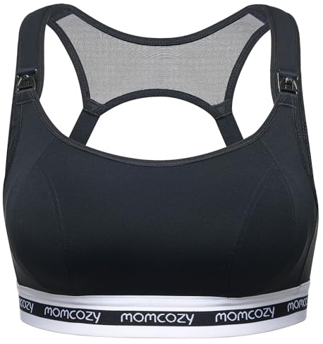 momcozy Soutien Gorge Allaitement FB011, Brassiere Allaitement Sport à Maintien Léger, Soutien Gorge de Grossesse sans Armature avec Coques Rembourrées