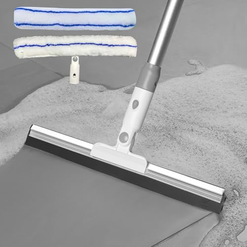 CaiTang duschskrapa med långt handtag, duschgolvsskrapa i silikon, duschgolvsskrapa i silikon med 40 cm mikrofiberborste, 35 cm duschskrapa i silikon med 130 cm långt handtag