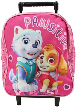 Trolley Paw Patrol 24 x 28 x 10, barnväska med hjul, rolig och praktisk design för små Paw Patrol-fans, rosa, Vagn