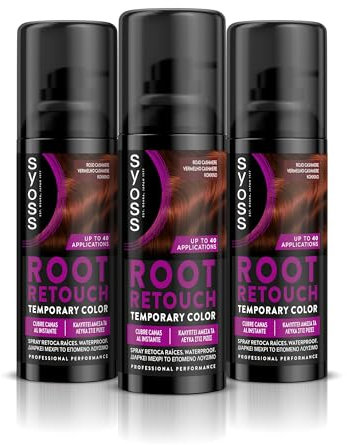 SYOSS Root Retouch Spray Retoca radici temporanee, colore rosso Cashmere (1 x 120 ml), tinta rossa per radici con copertura istantanea, colorazione temporanea per capelli grigi, confezione da 3