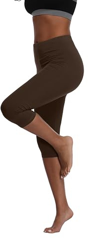North Bund Leggings Donne Capri 3/4 Leggings Pantaloni Elastici opachi Capri per Yoga, Palestra, Outdoor, Fitness e Uso casalingo Marrone S-M