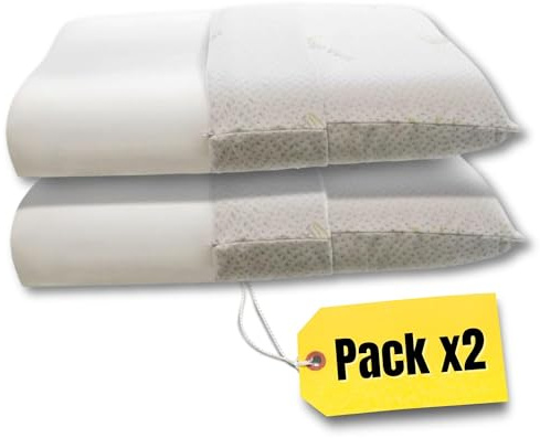 MAXIME MAISON - Coppia Cuscini Cervicale per Dormire, Cuscino Memory Foam Cervicale Ortopedico con Tecnologia a Doppia Onda Made in Italy, Cuscino Ergonomico Letto (2, Fodera Aloe)