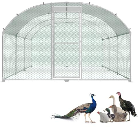 LZQ Gabbia per polli a ruota libera 3 x 6 m in metallo zincato per animali domestici, pollaio, pollaio, pollaio, pollaio, con protezione solare, tetto e porta, per polli, conigli, piccoli animali