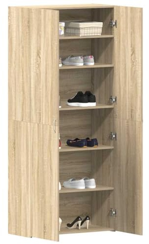 vidaXL Cabinet à Chaussures avec étagère Marron 80 x 35.5 x 180 cm, Étagère à Chaussures Moderne, Meuble de Rangement rectangulaire, Organisateur Polyvalent pour intérieur