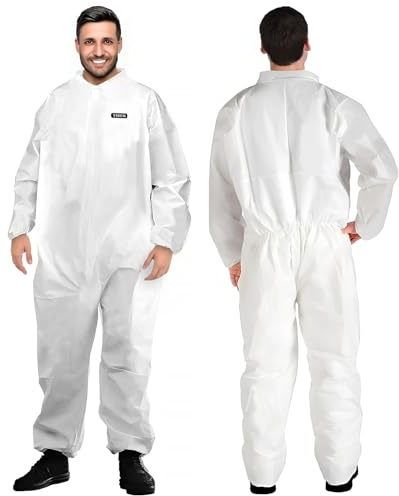 YIBER Tute Protettive Monouso Hazmat | Copertura Totale 42 Taglie, Molteplici Specifiche | Materiale PPSB Robusto, Pellicola PE | Sicure per Innumerevoli Applicazioni - XXL, Bianco, 1