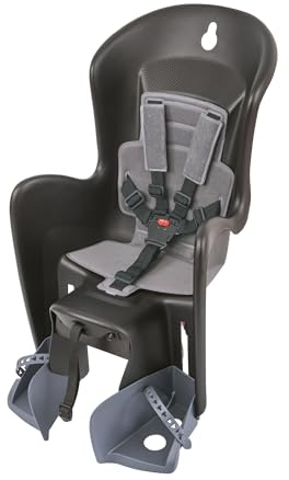 Polisport 8632200029 Bilby CFS AMZ Rear Child Bicycle Seat, Ages 9 Months to 6 Years, 5-Point Padded Harness, Adjustable Footrests, For Panniers racks, For Luggage Racks, Black/Dark Gray