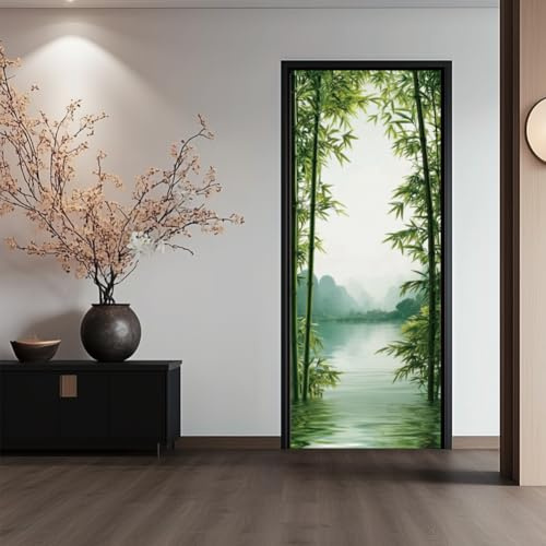 arricraft 2 calcomanías autoadhesivas para puerta, 31.5 x 78.7 pulgadas, de bambú, ondulaciones de agua, murales de puerta, calcomanías de PVC, papel tapiz extraíble para decoración de dormitorios y