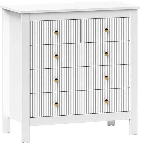 HOMCOM Bedroom Chest of Drawers, Fluted 5 Drawer Dresser with Gold Tone Handles for Living Room, Hallway, Entryway, 79 x 39.5 x 81cm