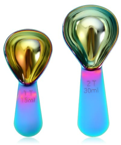 2 Pcs Stainless Steel Coffee Scoop Set 1 & 2 Tbsp Measuring Spoons Short Handle Coffee Measuring Scoop Metal Tbsp Scoops for Coffees Beans Tea Sugar