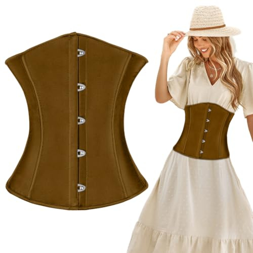 AUYAO Korsett för kvinnor, broderi/enfärgad korsett under bröstet, spetsbystier, sexig gotisk steampunk-korsett, klänning för rollspel, klänning, balklänning