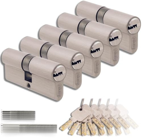 Juego De 5 Cilindros De Latón 30/30 Mm, Doble Entrada, Llave Única, Llaves Y Tornillos Incluidos, Montaje Fácil Para Puertas Y Garajes, Longitud 60 Mm