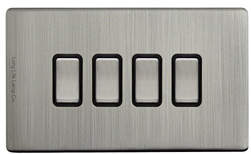 Light Switch 4 Gang 2 Way Gloss Brushed Chrome Wall Switch Screwless Finish N308DME