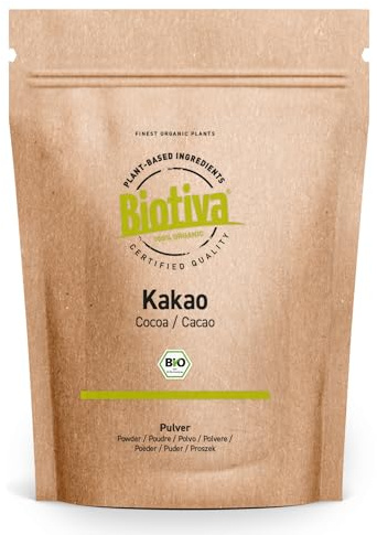 Kakao Pulver Bio 300g - 100% reines Kakaopulver stark entölt (11% Fett) - ohne Zucker - ohne Zusatzstoffe - Abgefüllt und kontrolliert in Deutschland - Biotiva