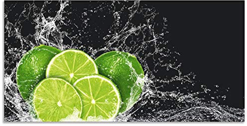 ARTland Spritzschutz Küchenrückwand aus Alu für Küche Herd Spüle 100x50 cm (BxH) mit Motiv Essen Obst Früchte Limette Eiswasser Modern Dunkel H9KL