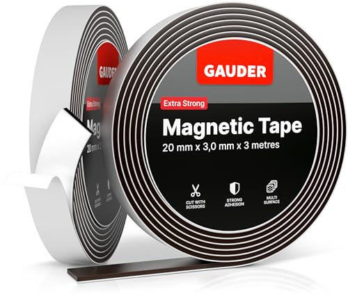GAUDER Magnetic Tape Extra Strong | Magnet Strips Extremely Self Adhesive | Sticky Back Magnet Roll (3m)