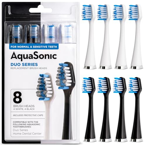 AquaSonic Genuine Duo Series Replacement Brush Heads | for Normal & Sensitive Teeth | Compatible with Duo Series & Home Dental Center Toothbrush Handles | NOT Compatible with Duo Series Pro