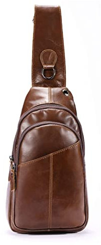 FANDARE Retro Brusttasche Herren Sling Bag Wasserdicht Leder Umhängetasche für Outdoor Sport Wandern Radfahren Reisen Geschäft Arbeit Schultertasche Braun