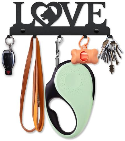 SirHoldeer Hundegarderobe, Hundeleinenhalter Wand, Schlüsselbrett Schwarz, Wandhaken für Hundeleine, Hundespielzeug, Halsband oder Schlüssel, Hunde Geschenke, Geschenkideen für Hundebesitzer