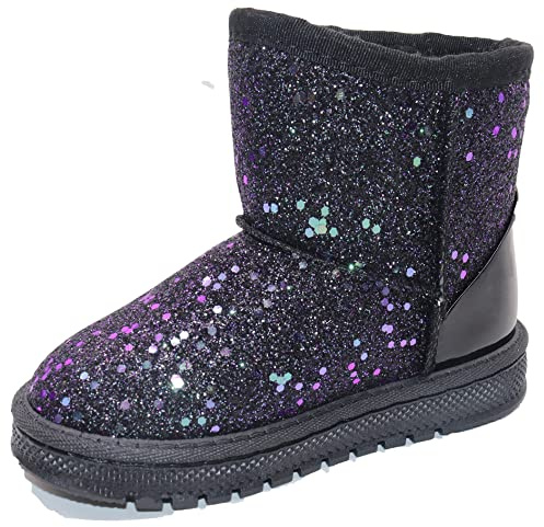 Elcssuy - Stivaletti da ragazza, invernali e caldi, con paillettes, comodi, carini, resistenti, per esterni, con glitter e scintillii, da principessa, stivaletti da caviglia, Nero , 30 EU