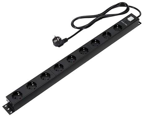 Amazon Basics Regleta protectora contra sobretensiones de metal resistente Rectángulo, 9 tomas (enchufe UE), 600 julios, cable de 1,83 m, Negro