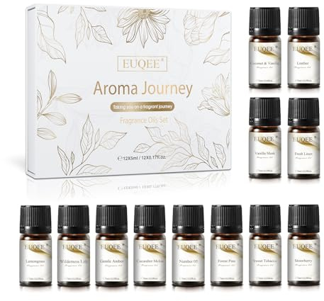 EUQEE 12 Pcs Fragrance Oils Set Premium Fragrance Oil for Diffuser, Humidifier, DIY Candle Making, Travel-Friendly, Room Freshener Aromatherapy Gifts for Women and Men(12x5ML)
