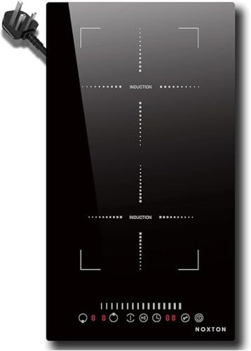 Noxton Plug in Induction Hob 2 Zone, 30cm Electric Hob Flex Zone for Barbecue Pan, 2800W Induction Hobs with Slider Touch Control 220-240V