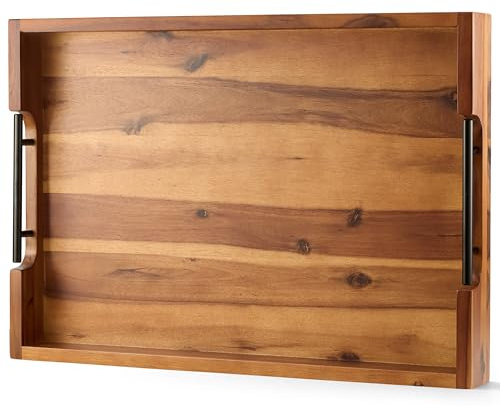 TIDITA 20 x 14 Inch Large Ottoman Tray for Living Room – Large Wooden Tray for Ottoman , Decorative Serving Tray with Handles, for Coffee Table, Kitchen Counter & Home Decor