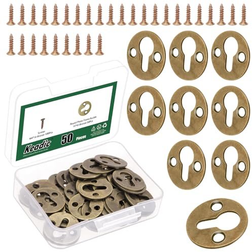 Keadic 50 soportes de metal tipo ojo de cerradura, para colgar marcos de fotos con tornillos, redondos de 25 mm, soportes de estante para marco de fotos (bronce)
