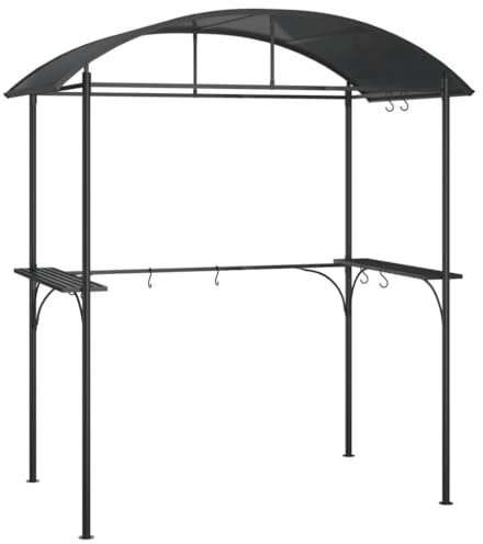 HUAKEHOM Grillpavillon Grillüberdachung mit Seitenregalen BBQ Pavillon Stahlrahmen Gartenpavillon Grillzelt Anthrazit 220x115x230cm Stahl