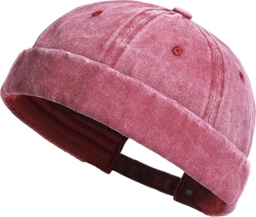 XYIYI Wine Washed Cotton Brimless Hats for Men Vintage Docker Beanie Cap Rolled Cuff Skullcap