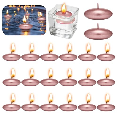 20 Pezzi Candele Galleggianti Candele in Metallo Rosa Oro, Candele Galleggianti Non Profumate Metallizzate 37mm Candele Decorative Galleggianti per Matrimonio, Feste in Piscina, SPA, Vasca da Bagno
