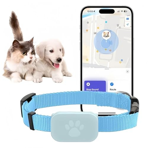 Collier de suivi GPS pour petits chats, traqueur de chien, traqueur d'animaux de compagnie, pas de frais mensuels, compatible avec Apple Find (compatible iOS/Android), collier de suivi GPS pour chat
