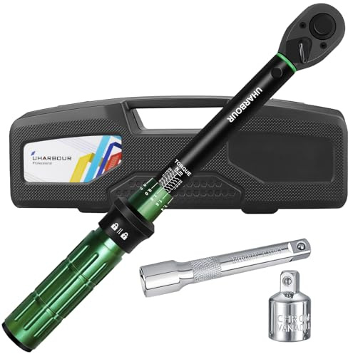 Uharbour 3/8 Drehmomentschlüssel 3-25 Nm für Fahrräder, Set von Fahrrad-Drehmomentschlüsseln mit Adapter und Verlängerungsstange für Fahrrad, ± 3% Genauigkeit