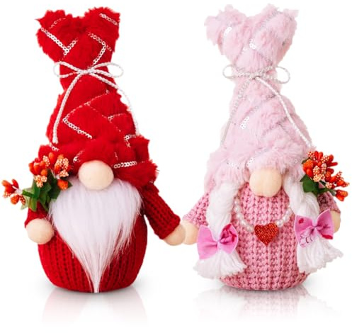 Spiritzohic 2 Pièces Décoration Peluche de Nain pour Saint Valentin, Tomte scandinave pour la Saint-Valentin, Figurines Créatives De Gnome Amusantes, Poupée De Festival Cadeaux pour Saint-Valentin